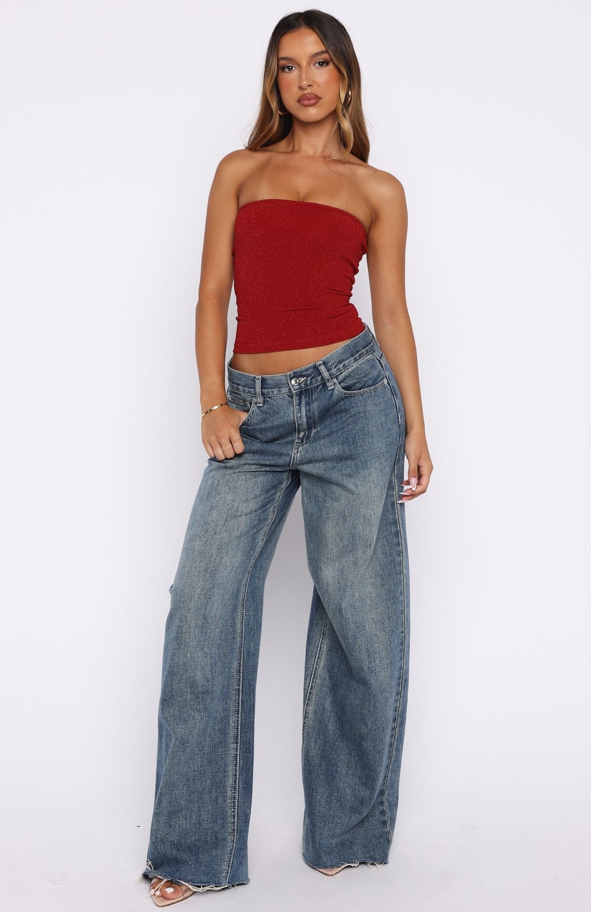 White Fox Passing By You Strapless Top Red