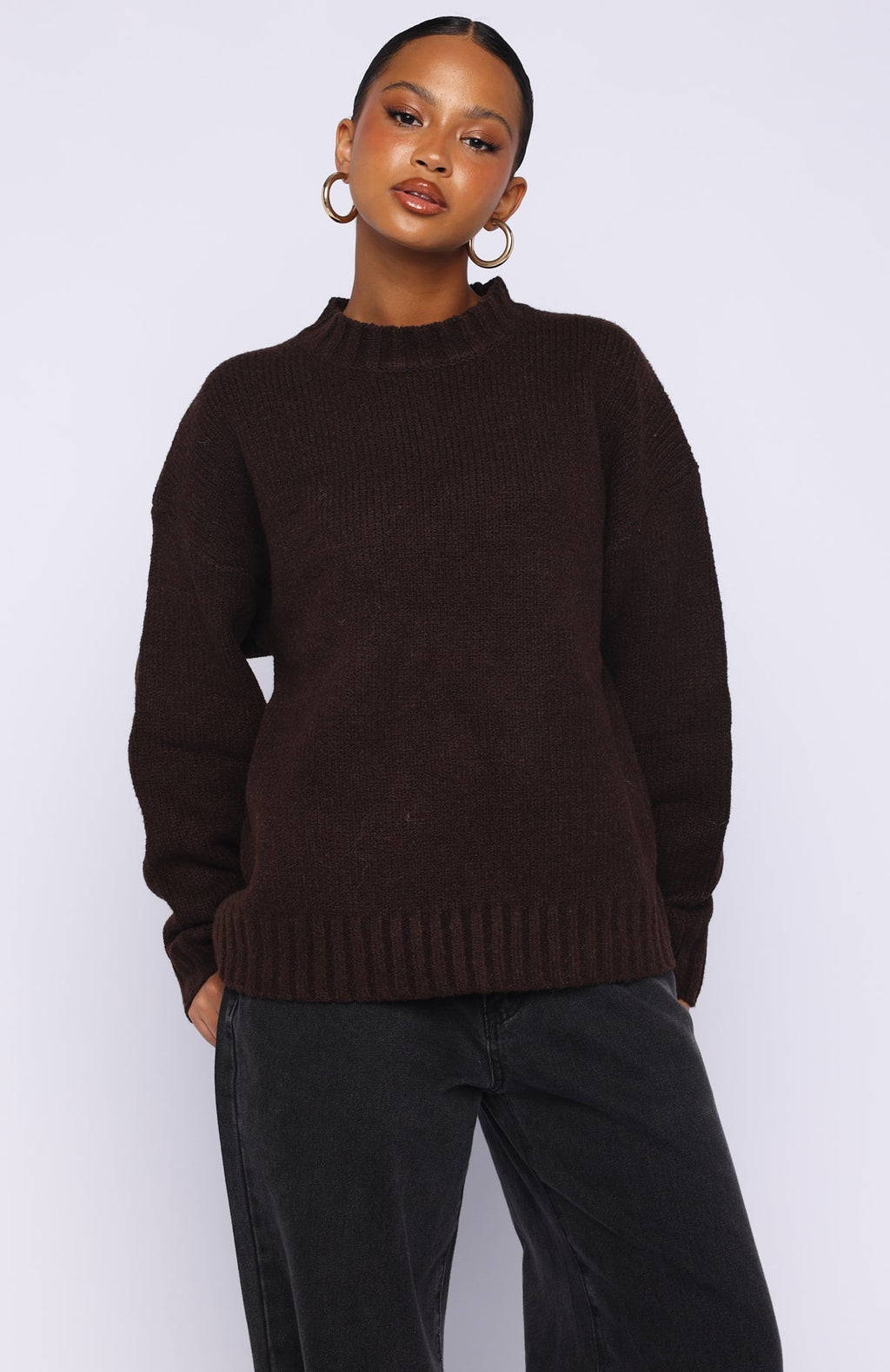 White Fox Apres Ski With Me Knit Sweater Chocolate