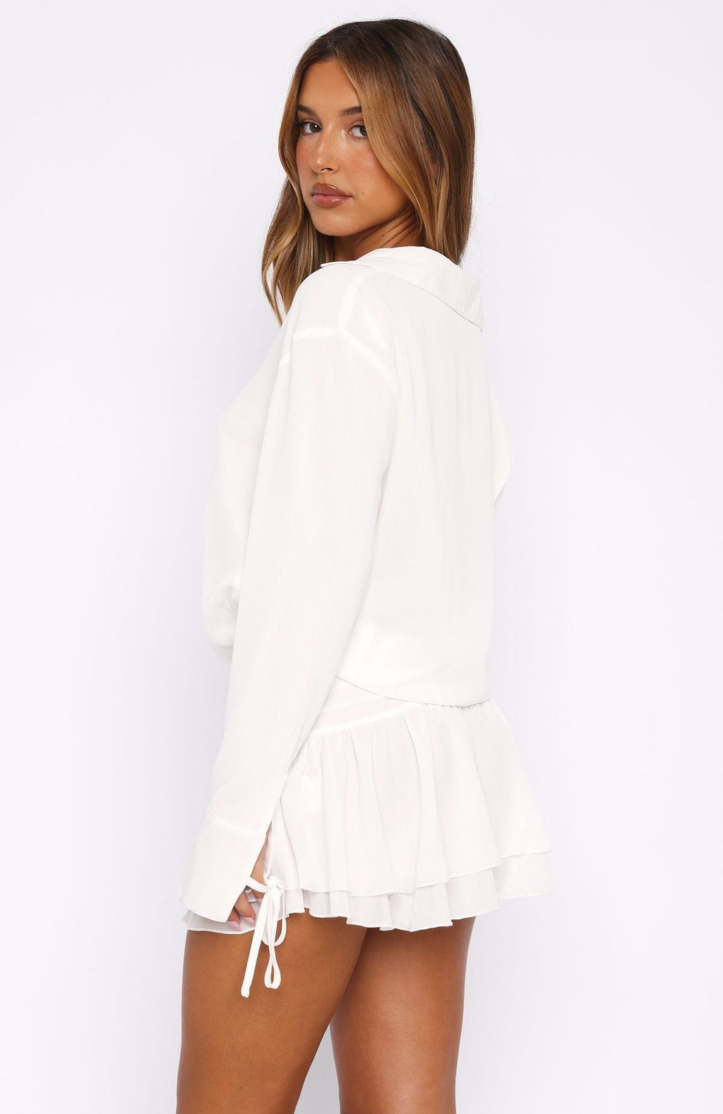 White Fox Can't Get Me Long Sleeve Mini Dress White