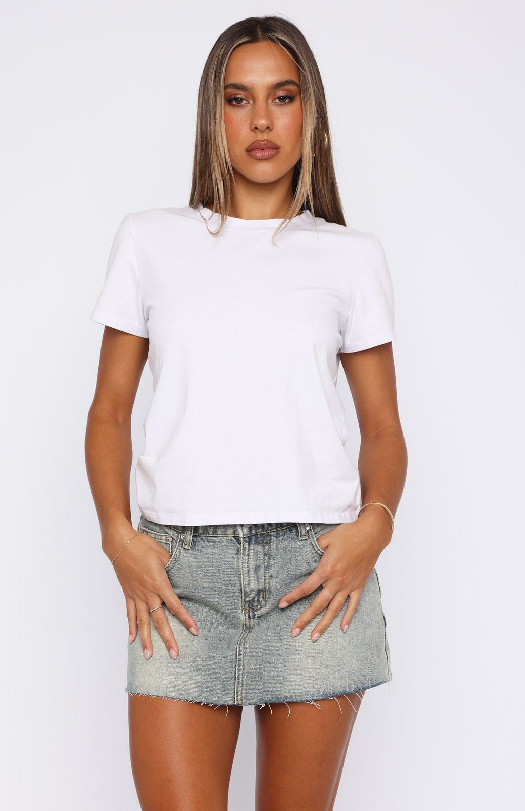 White Fox Shining Down Denim Mini Skirt Sand