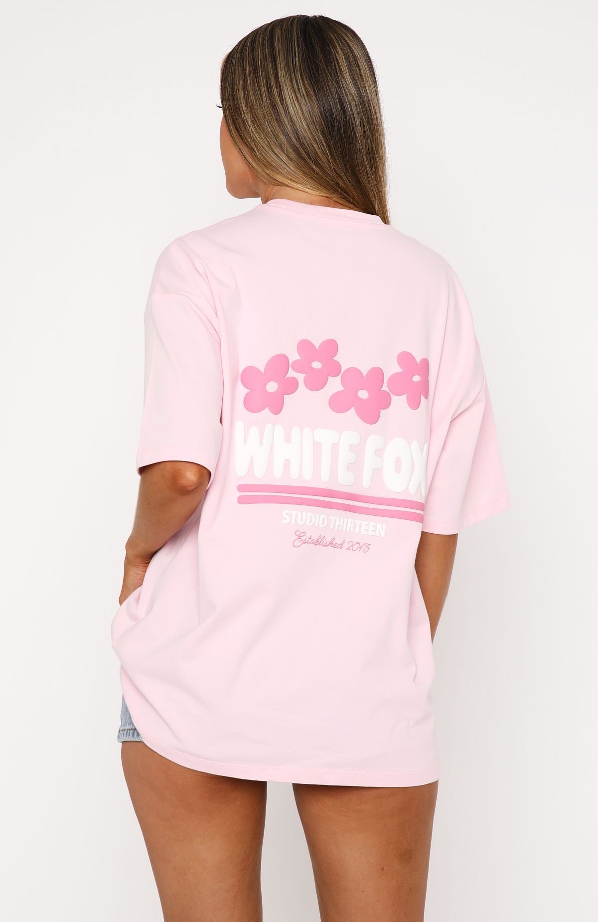 White Fox Tropic Time Oversized Tee Pink