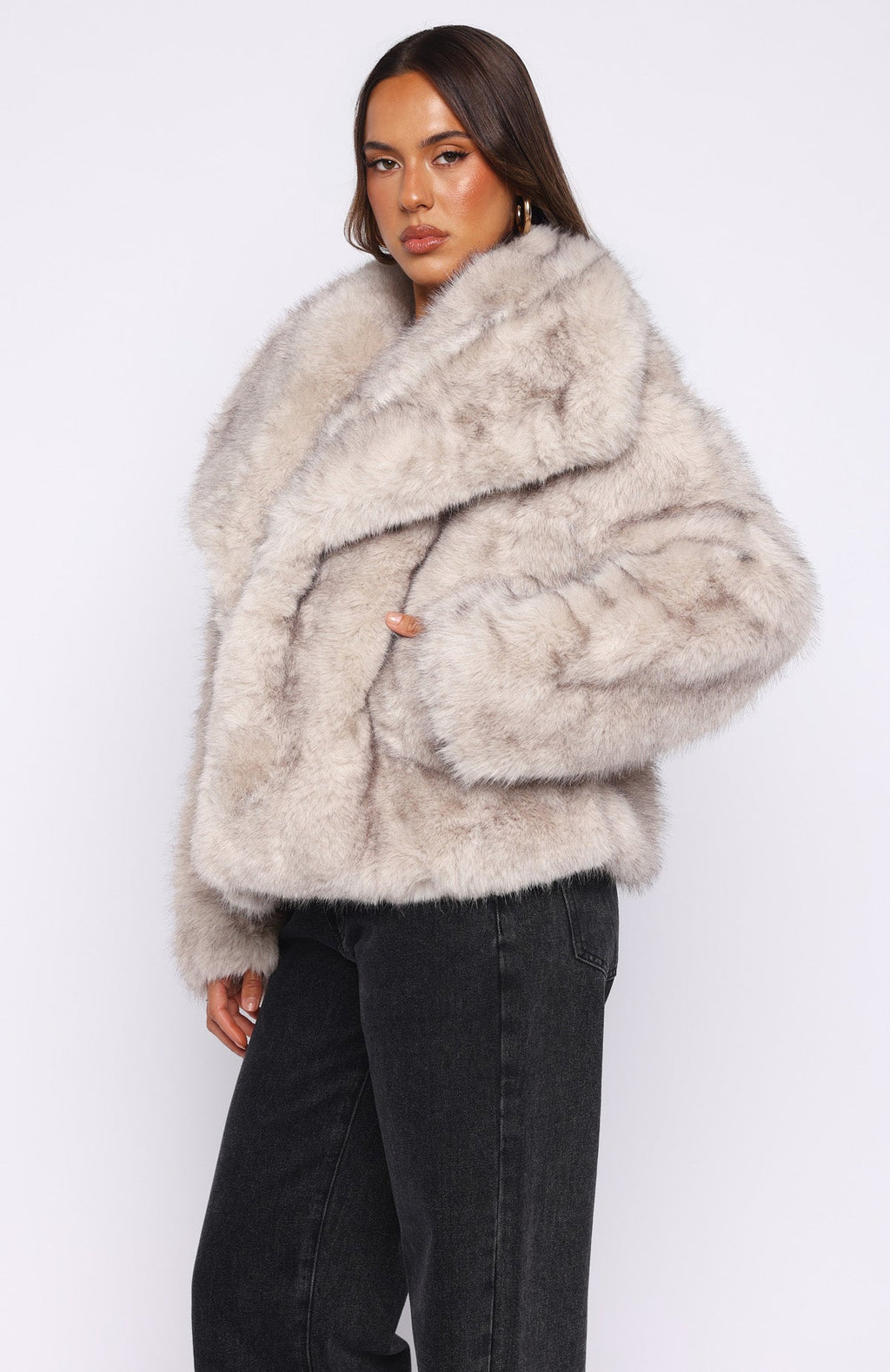 White Fox Dirty Martini Faux Fur Jacket Smokey Taupe
