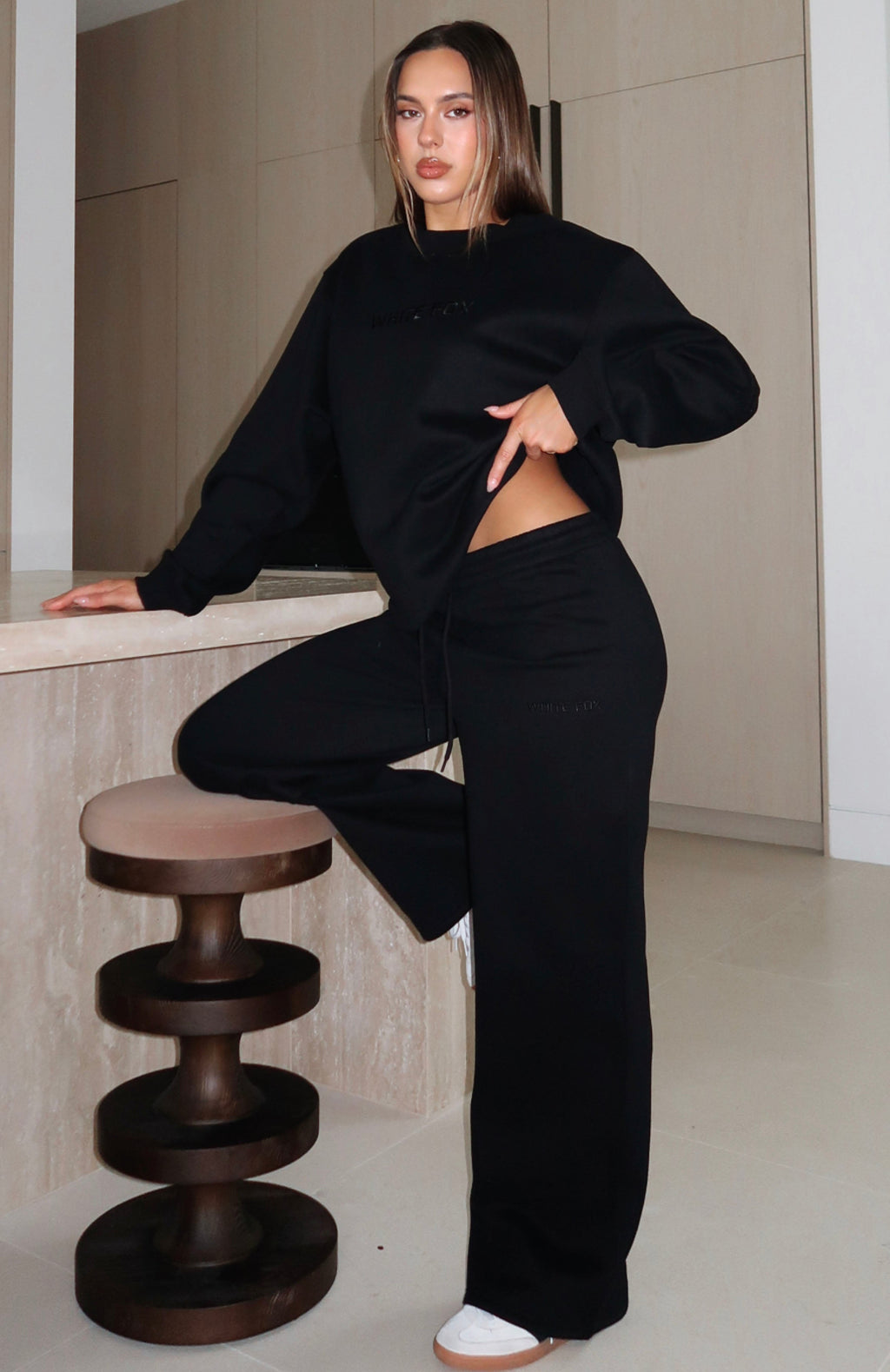 White Fox Stay Lifted Wide Leg Sweatpants Black