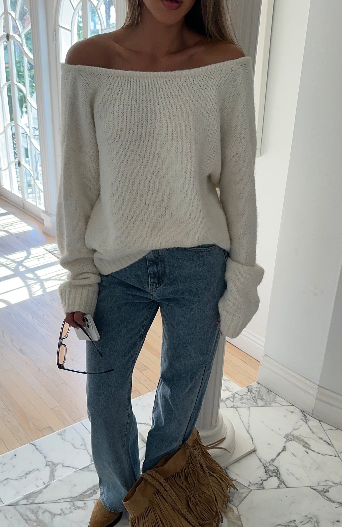 White Fox Softer Love Knit Sweater Off White