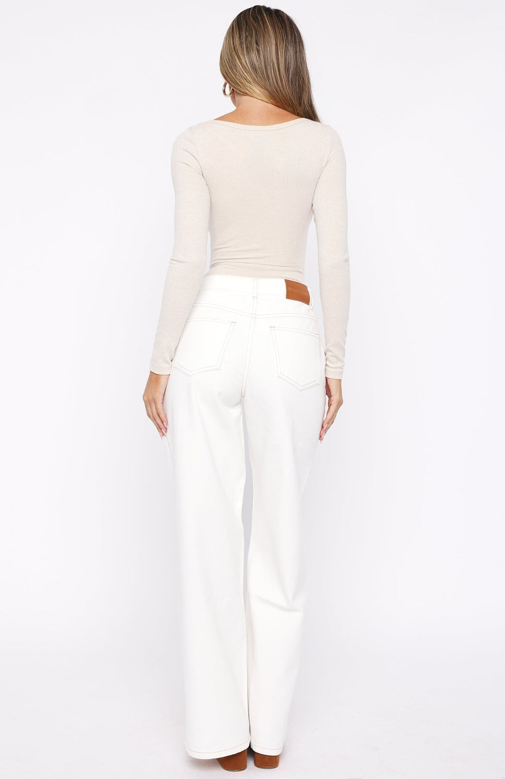 White Fox Just My Type Mid Rise Wide Leg Jeans Off White