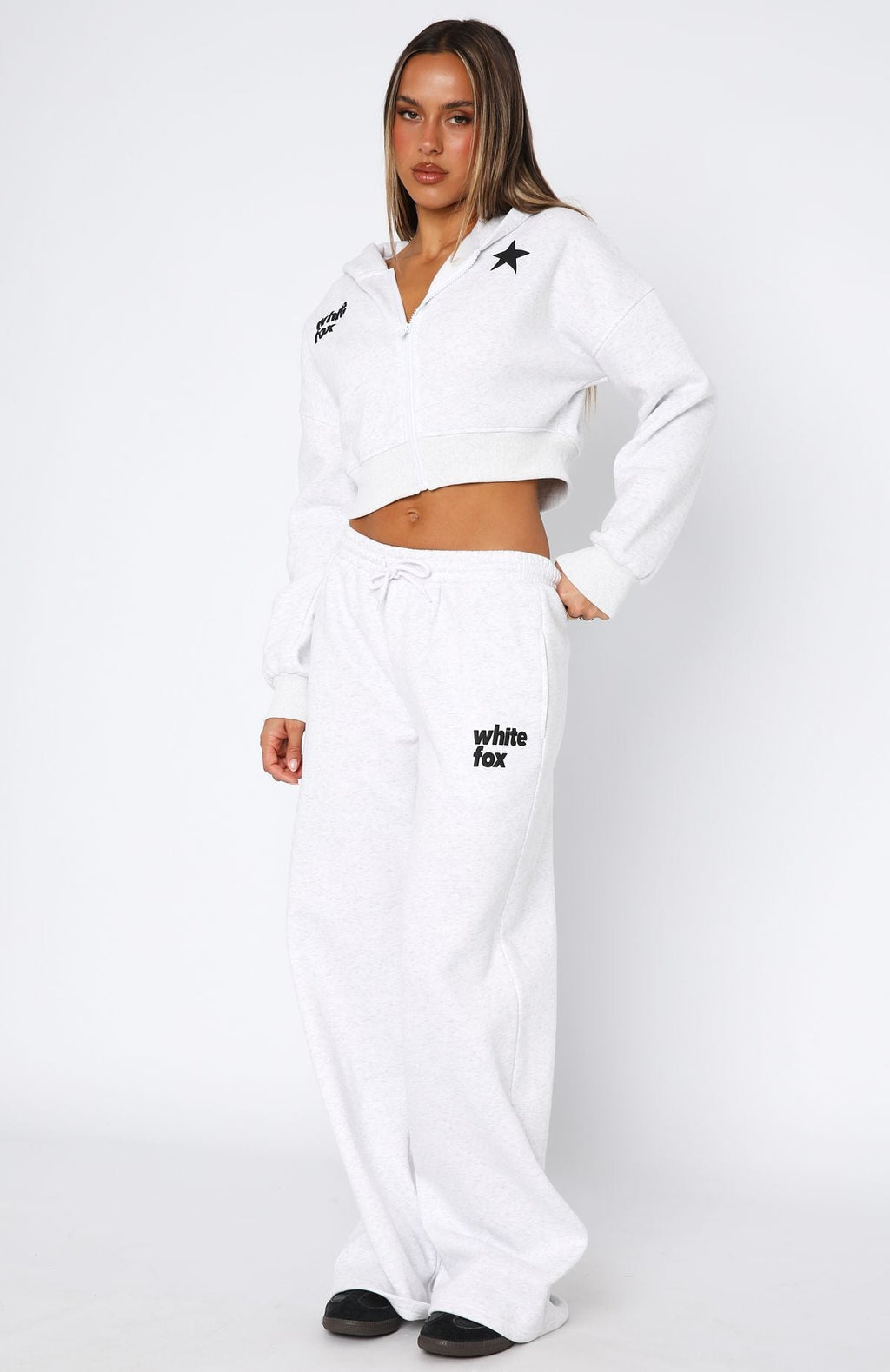White Fox From The Archives Charli Wide Leg Sweatpants Grey Marle