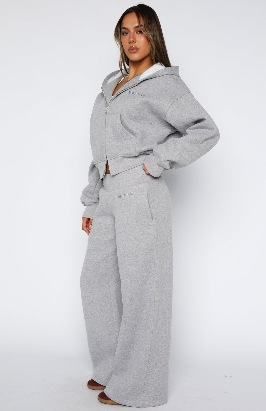 White Fox Come A Long Way Wide Leg Sweatpants Grey Marle