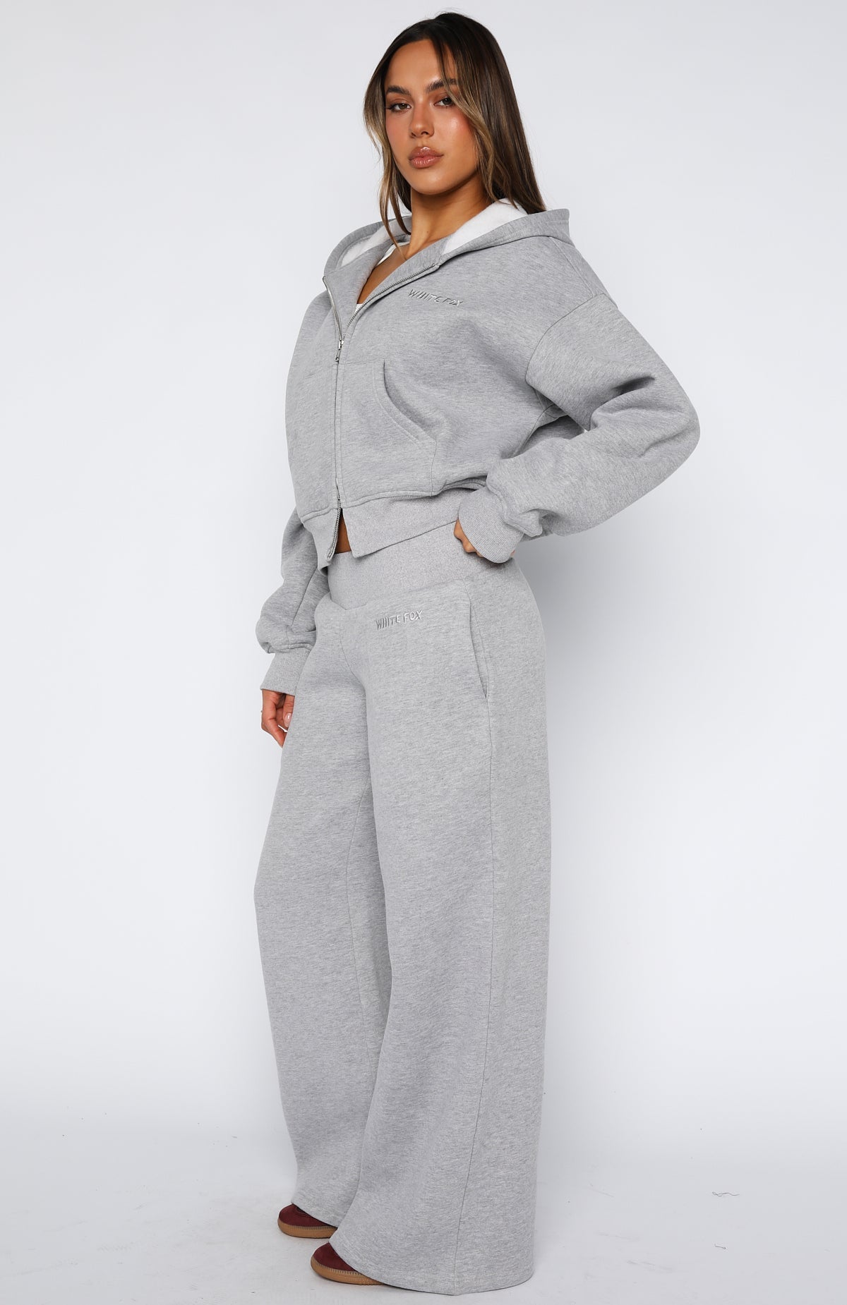 White Fox Come A Long Way Wide Leg Sweatpants Grey Marle