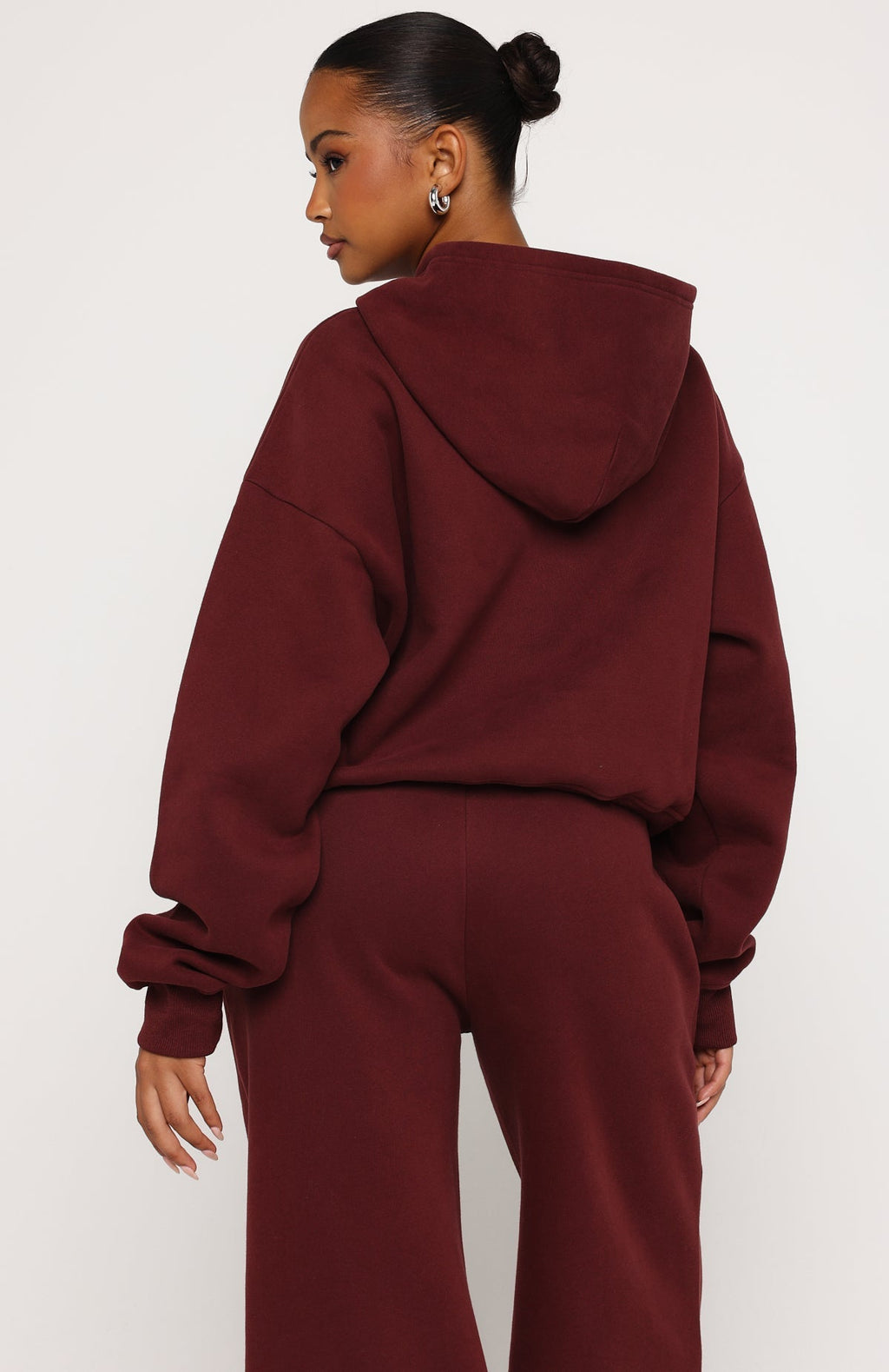 White Fox Test Drive Boxy Zip Front Hoodie Dark Cherry