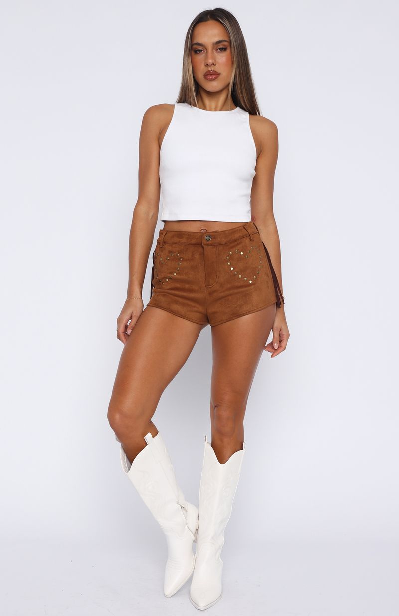 White Fox If I Had A Heart Suede Shorts Almond