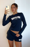 White Fox Daydreamers Madeline Long Sleeve Baby Tee Navy