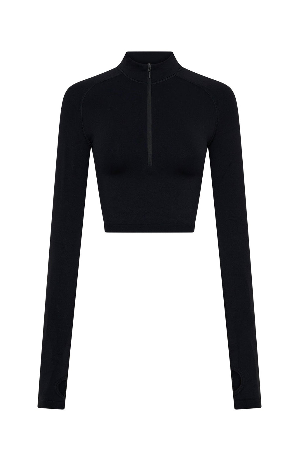 White Fox Stride Seamless Zip Long Sleeve Black