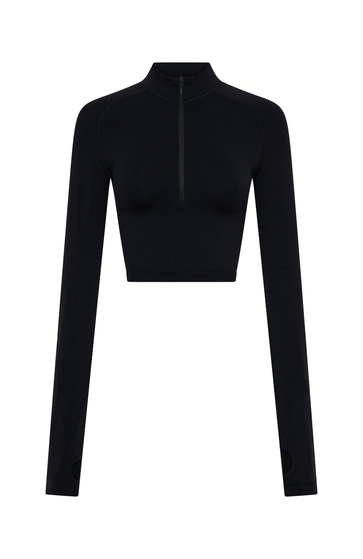 White Fox Stride Seamless Zip Long Sleeve Black