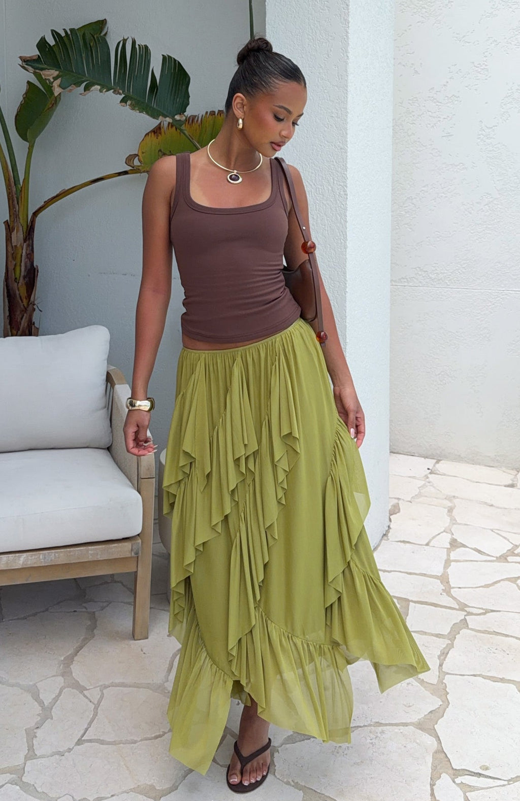 White Fox Sunset Strolls Midi Skirt Matcha