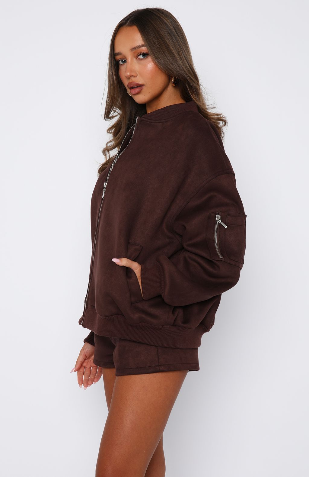 White Fox Confidence Level Suede Jacket Chocolate