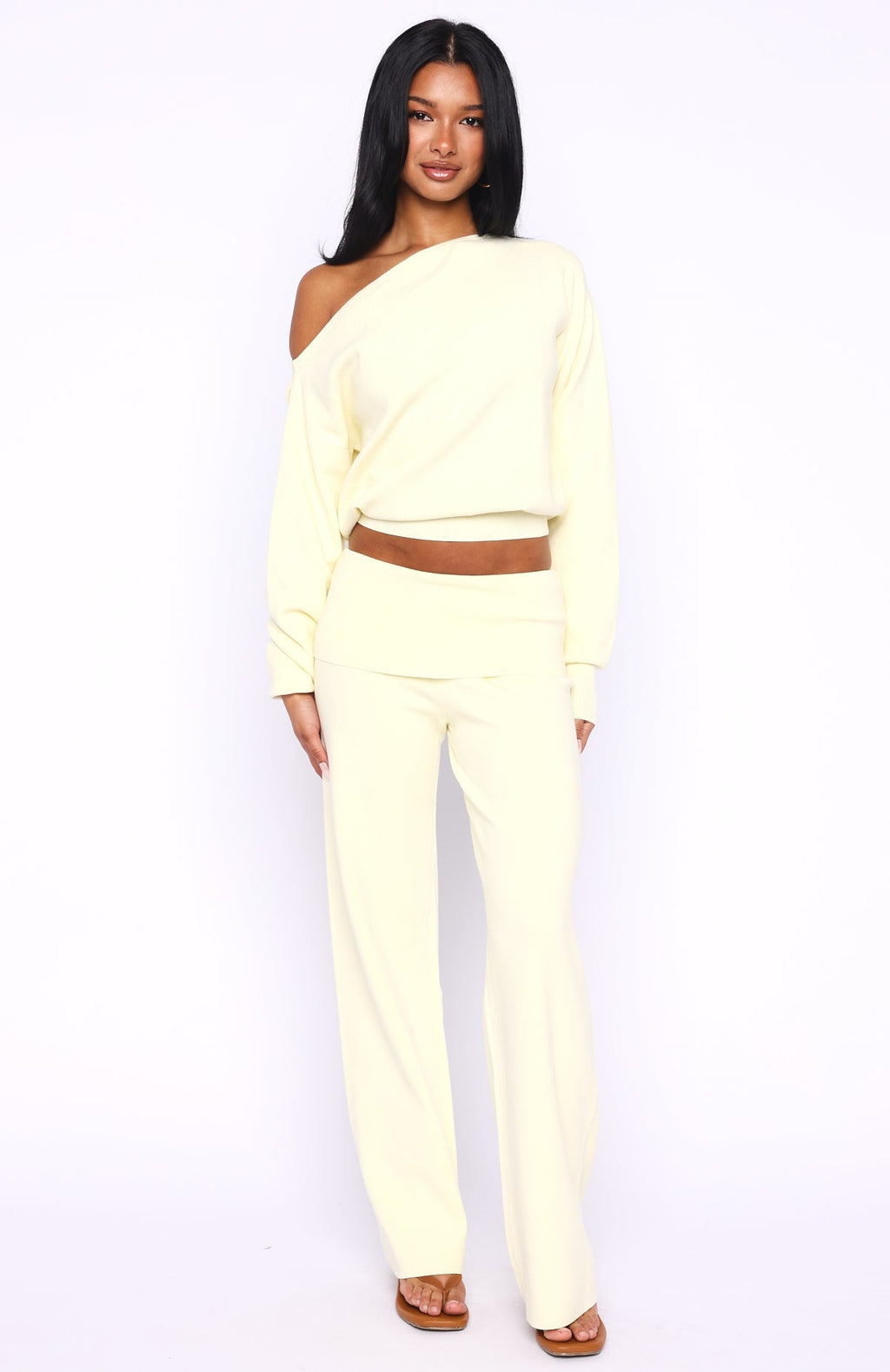 White Fox Can't Find The Words Knit Pants Lemon