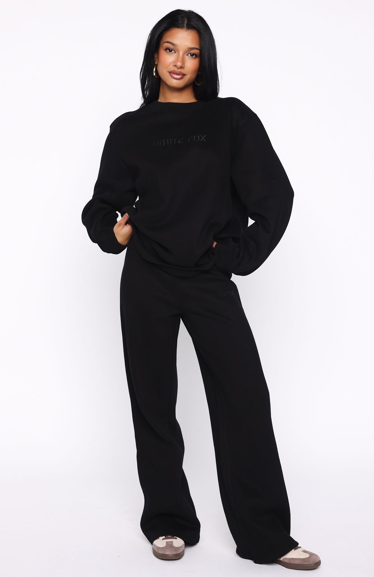 White Fox Stay Lifted Wide Leg Sweatpants Black