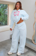 White Fox Lucky Thirteen Audrina Wide Leg Sweatpants Blue