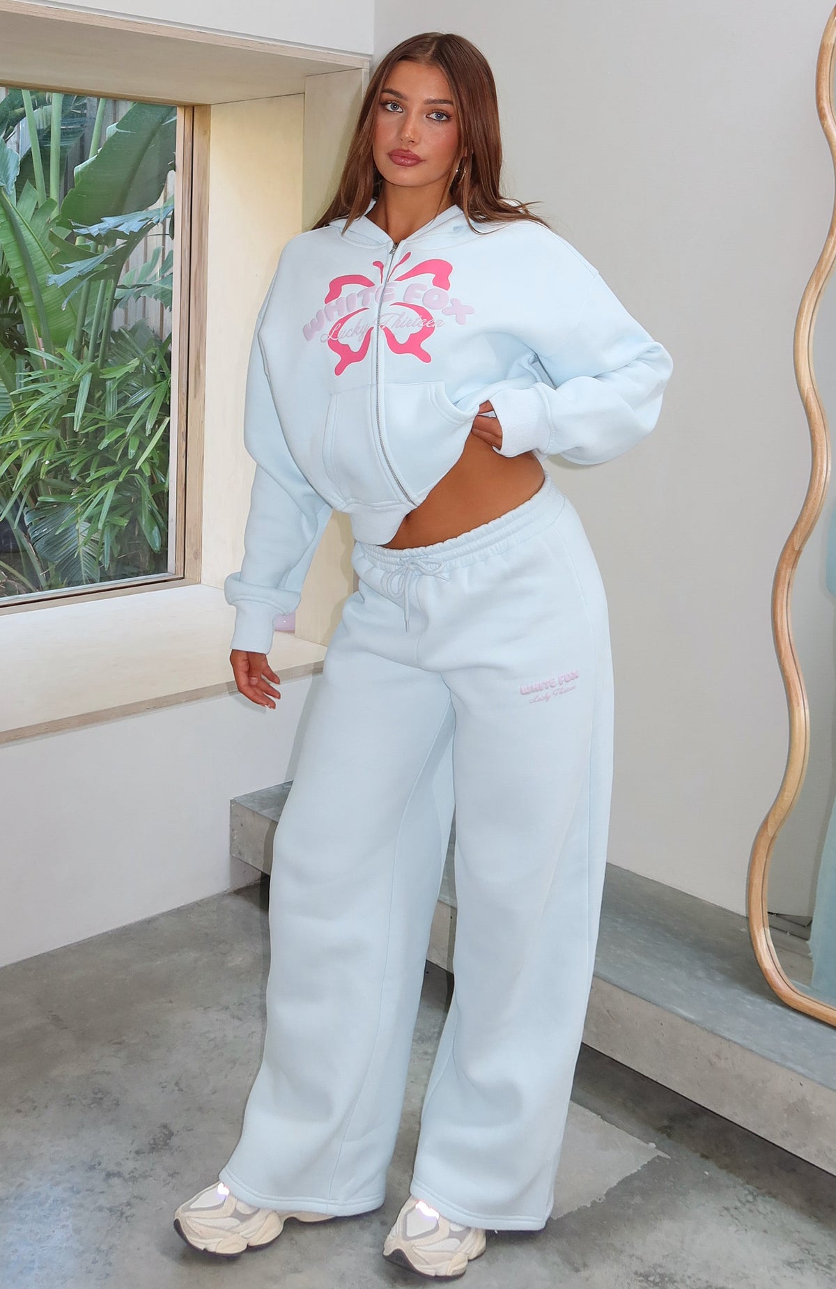 White Fox Lucky Thirteen Audrina Wide Leg Sweatpants Blue