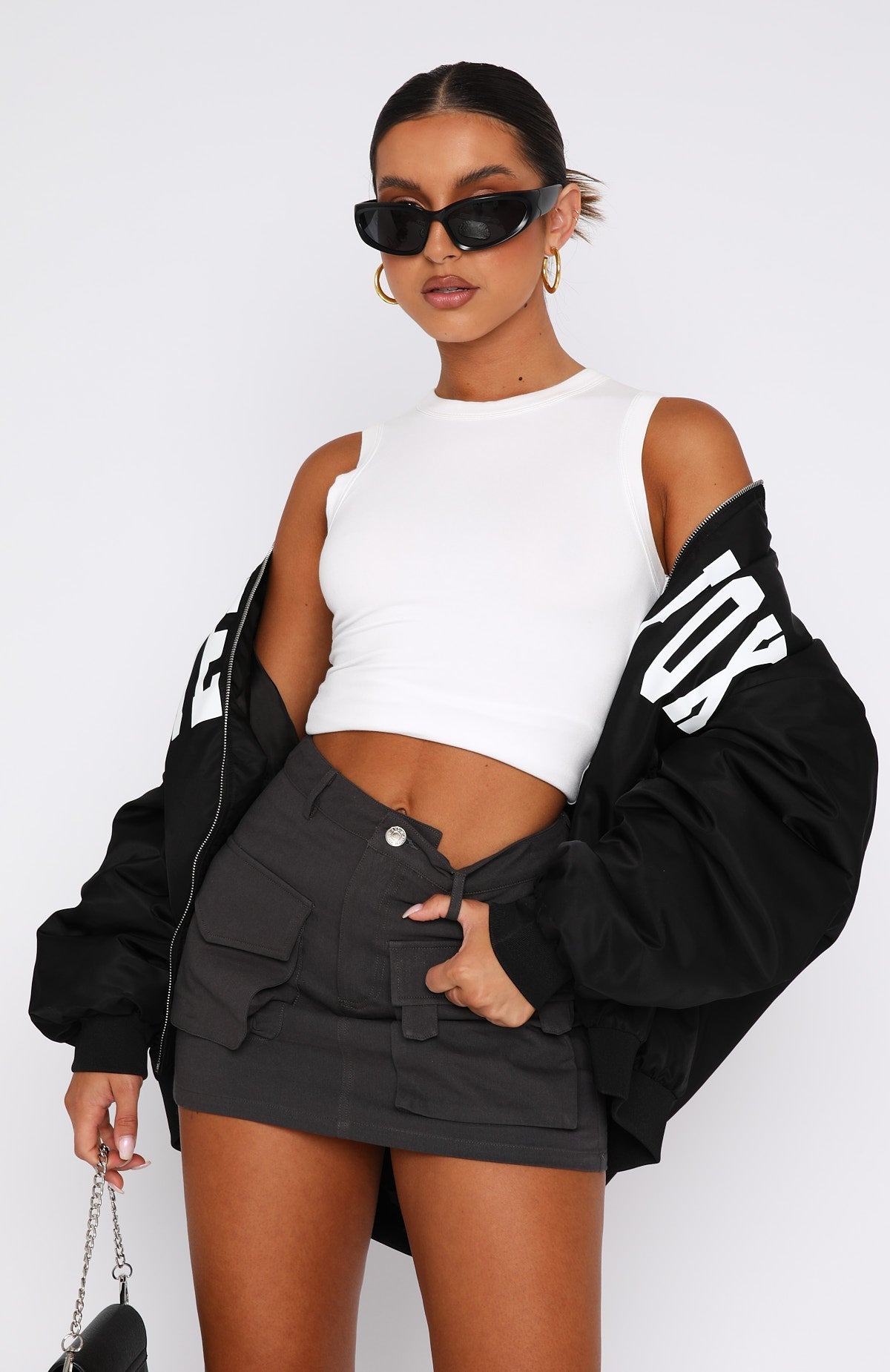 White Fox Weekend Travels Cargo Mini Skirt Charcoal