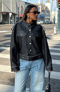White Fox In This World PU Biker Jacket Charcoal Wash