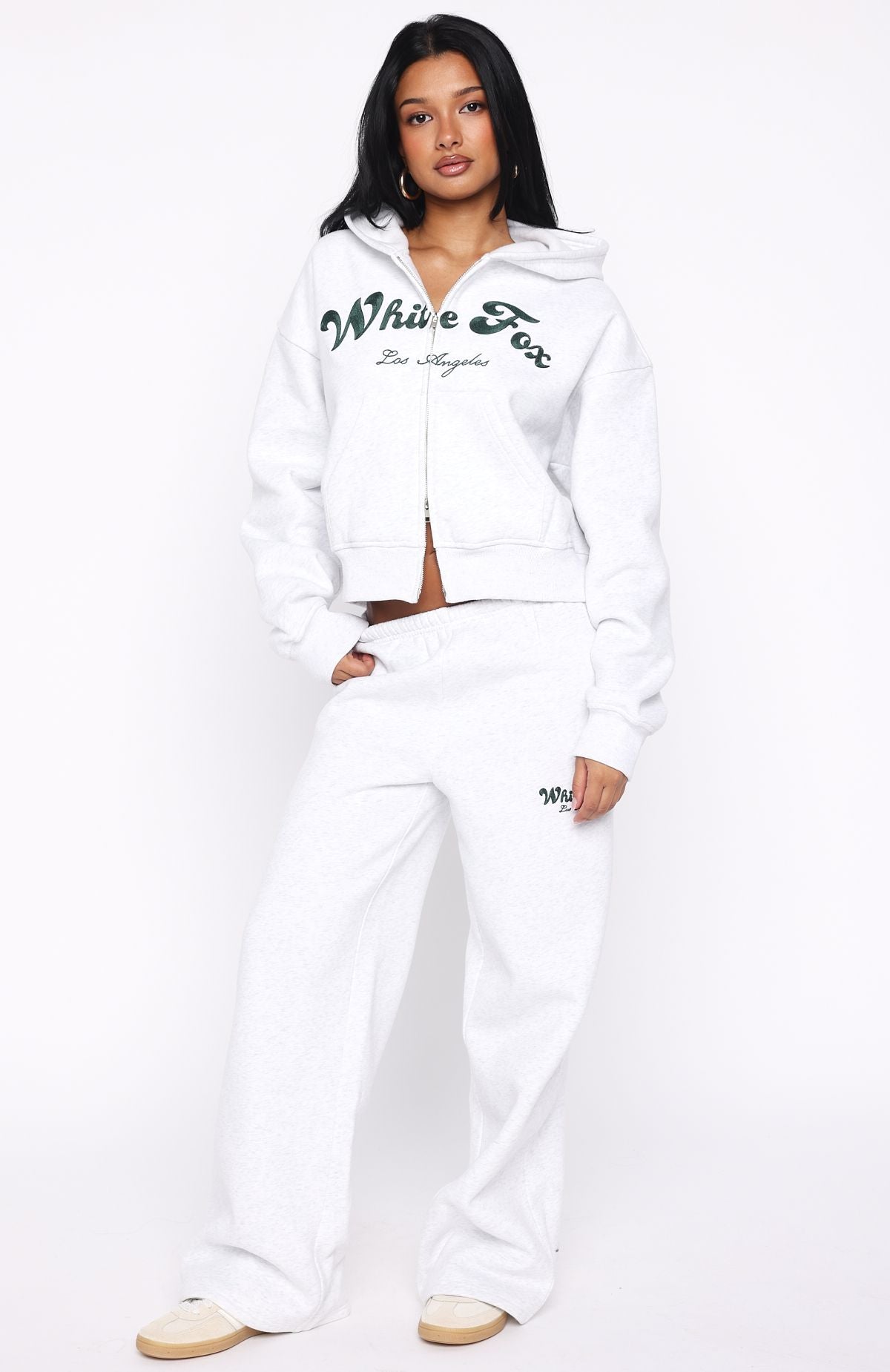 White Fox Through Thick And Thin Boxy Zip Front Hoodie Grey Marle