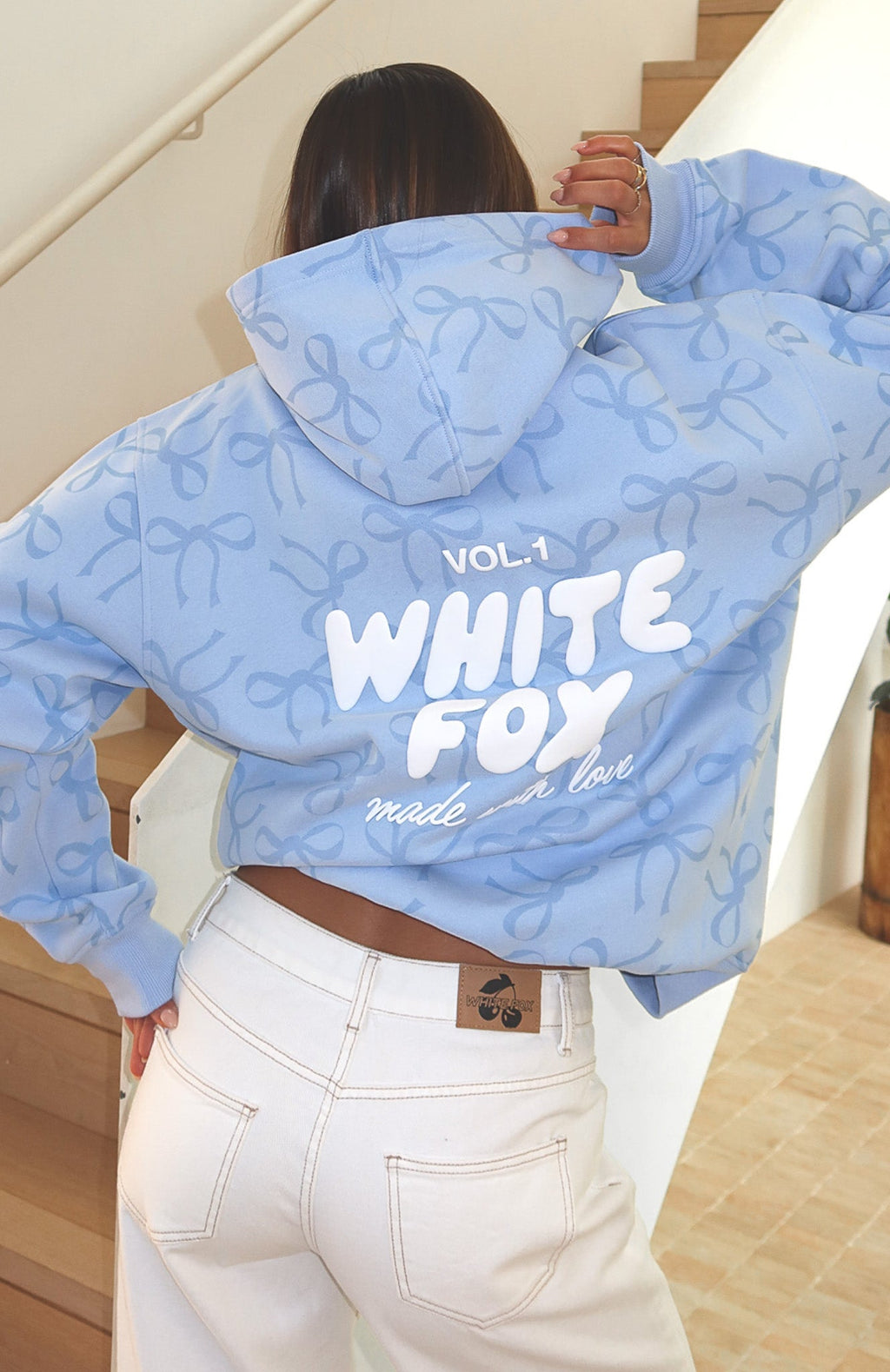White Fox Vol. 1 Oversized Printed Hoodie Blue Bow