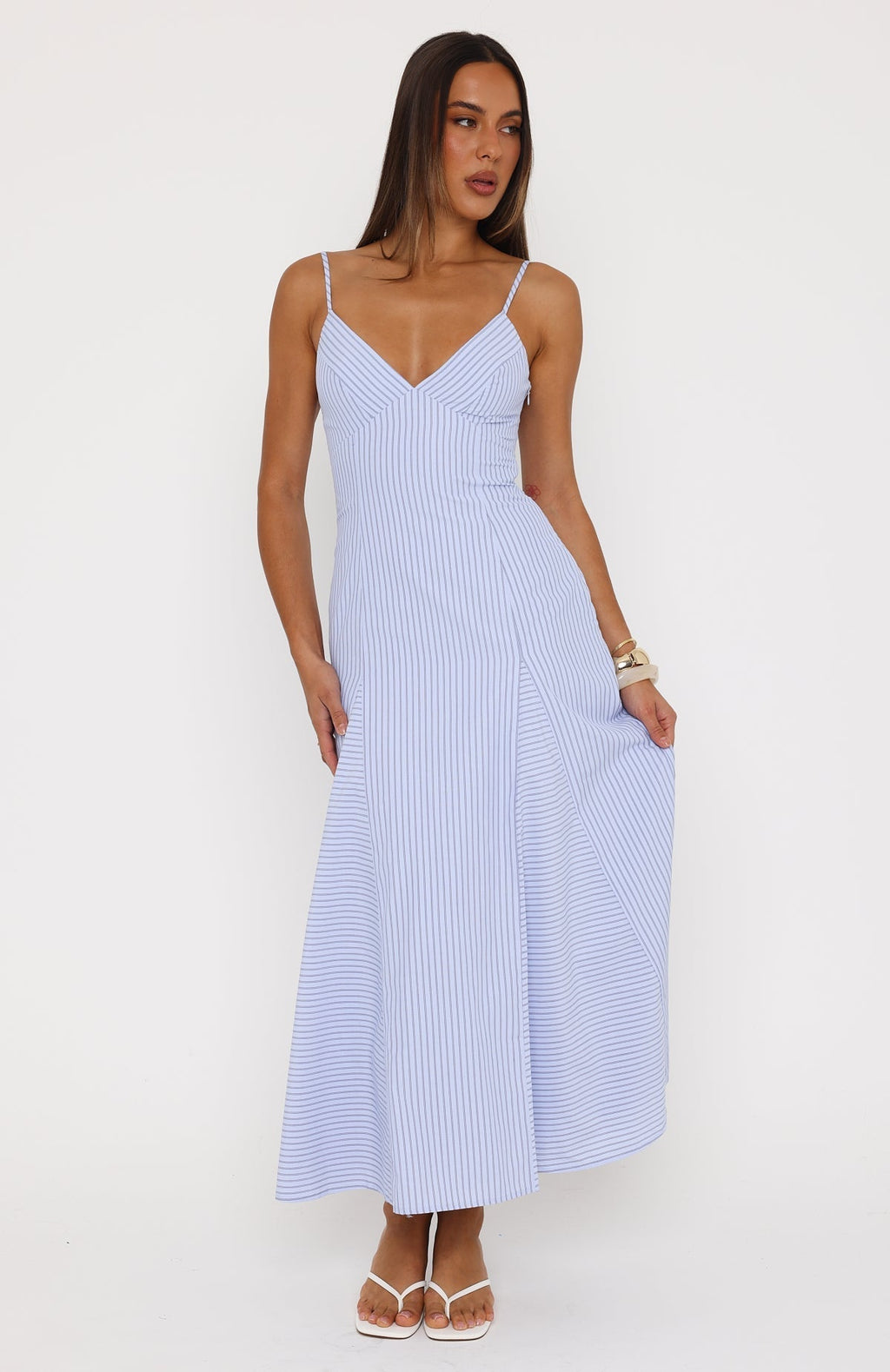 White Fox Truly Unforgettable Maxi Dress Blue Stripe