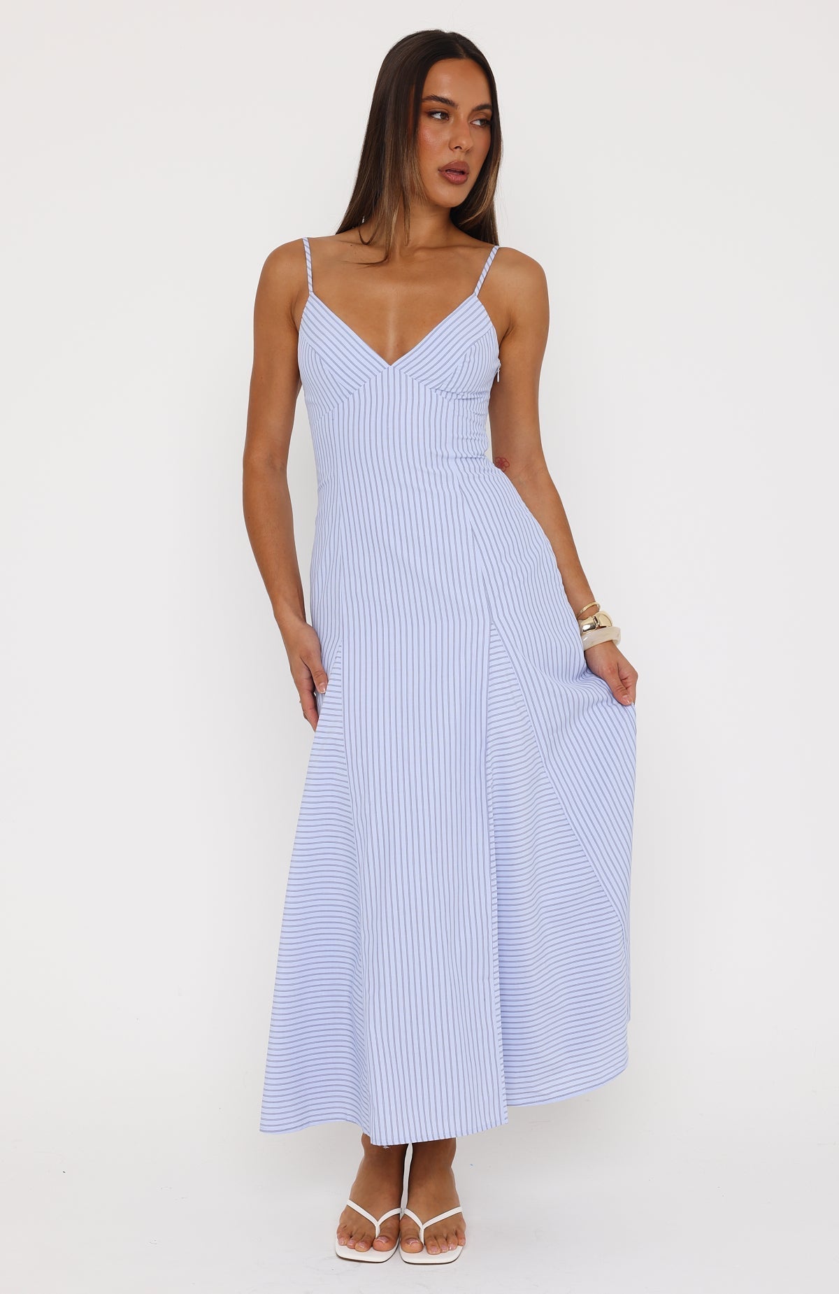 White Fox Truly Unforgettable Maxi Dress Blue Stripe