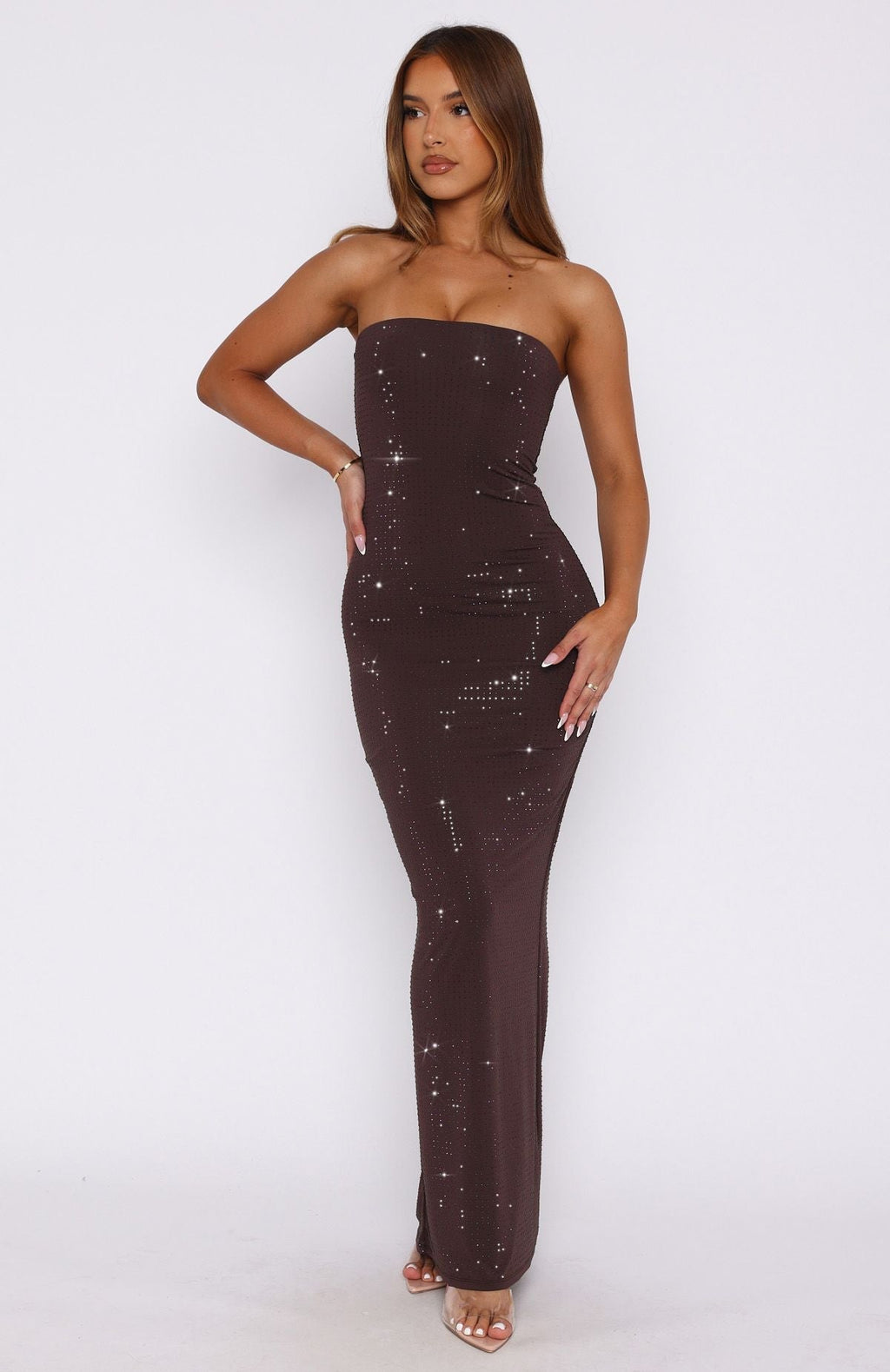 White Fox Platinum Maxi Dress Chocolate