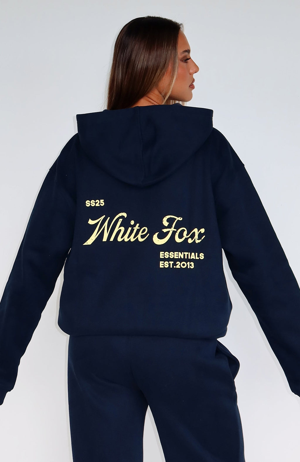 White Fox The Good Life Back Graphic Oversized Hoodie Navy