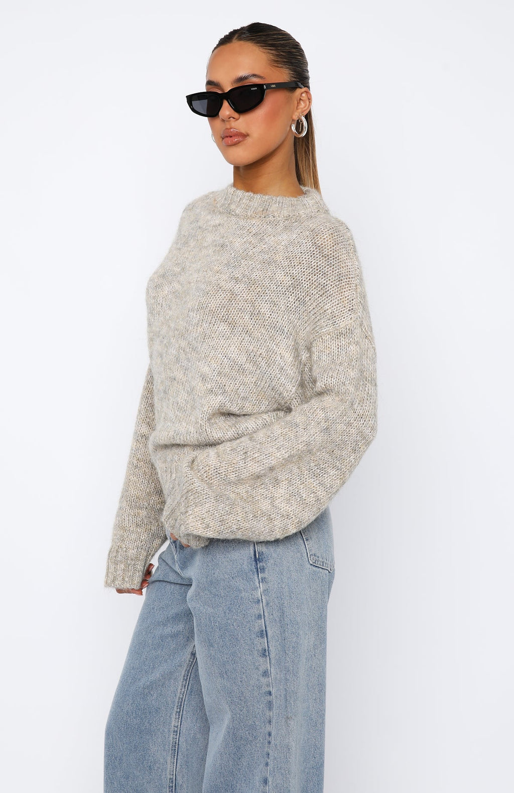 White Fox Ice Queen Knit Sweater Peppered Taupe