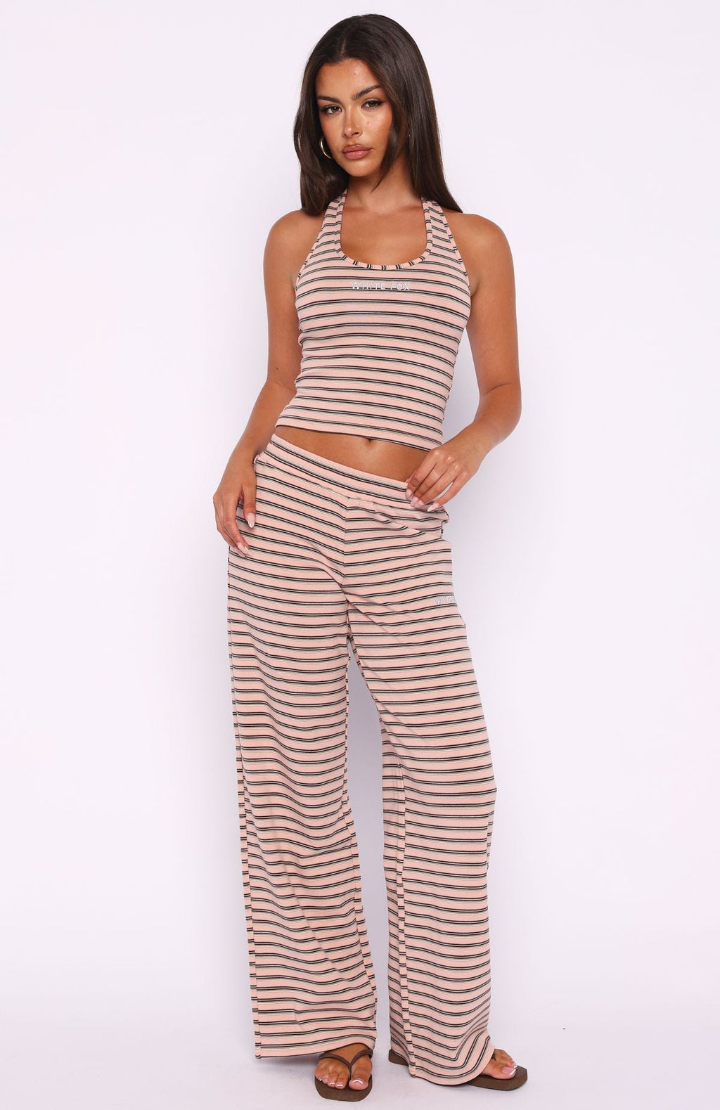 White Fox Looking Back Halter Top Pink Stripe