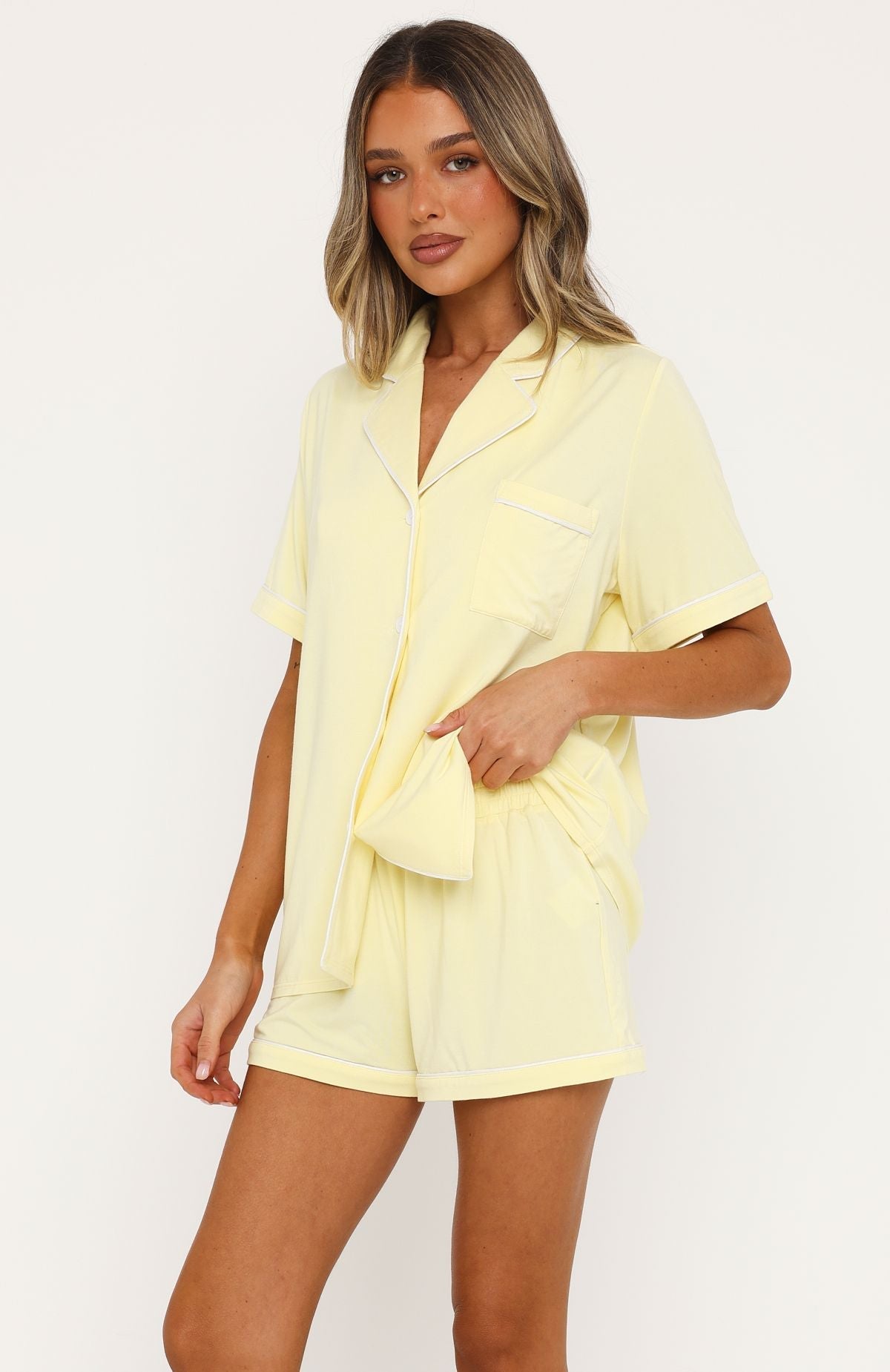 White Fox Comfort Coded Pyjama Set Lemon