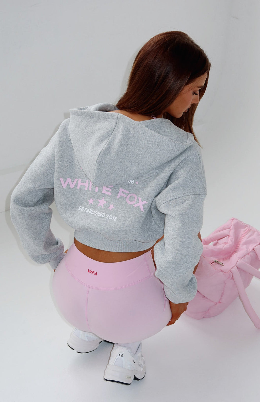 White Fox Love For The Game Cropped Zip Hoodie Dark Grey Marle