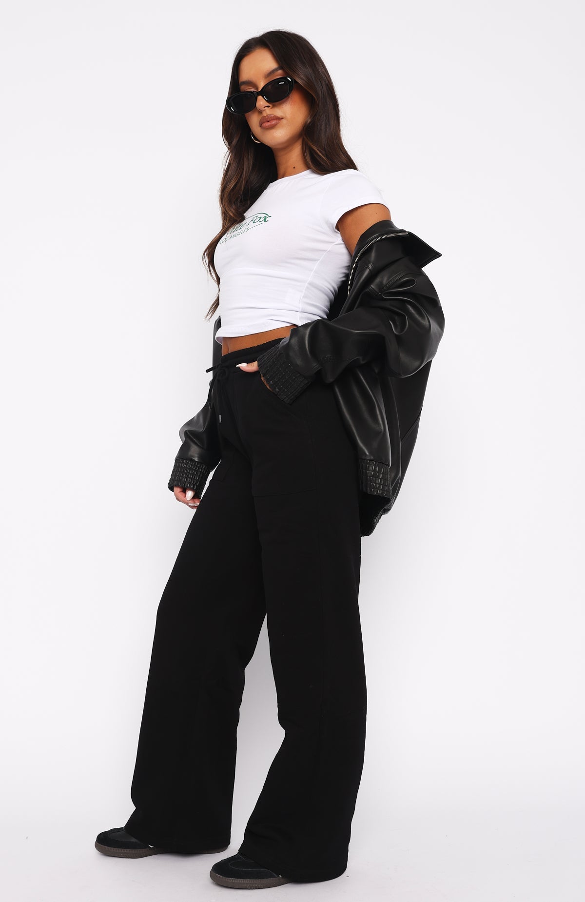 White Fox You'd Love It Here Wide Leg Sweatpants Black