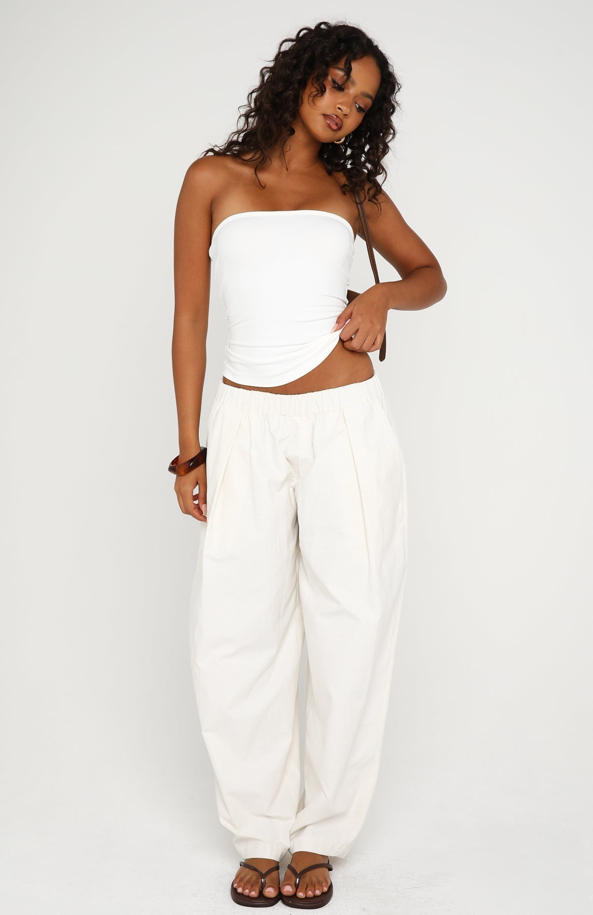 White Fox Out There Somewhere Pants White/Beige Pinstripe