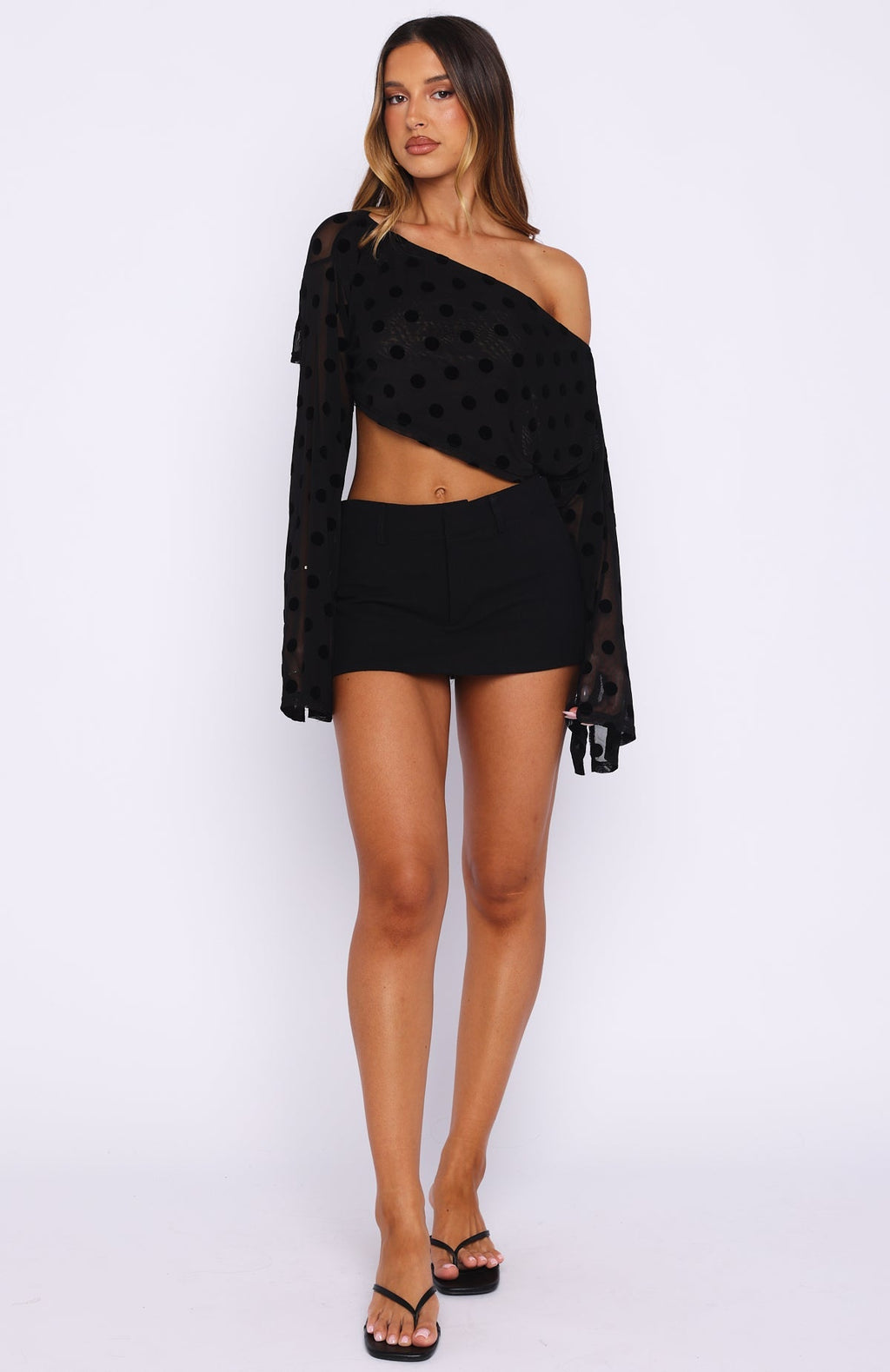 White Fox Deep Dreamer Long Sleeve Top Black Polka Dot