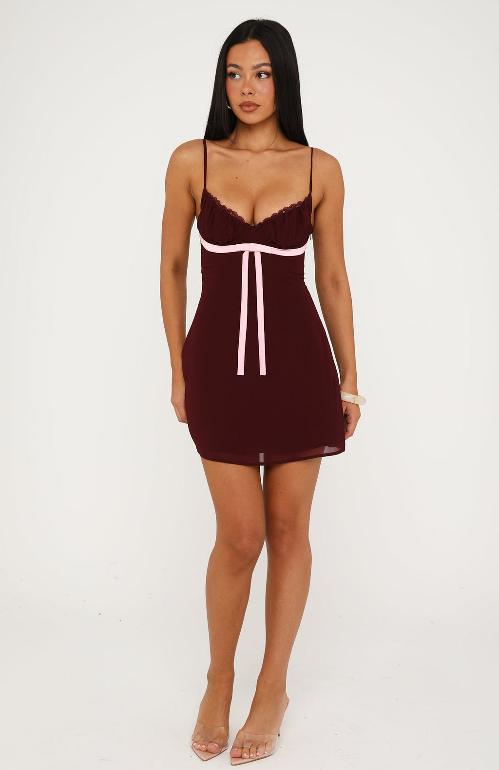 White Fox Making Statements Mini Dress Burgundy/Baby Pink