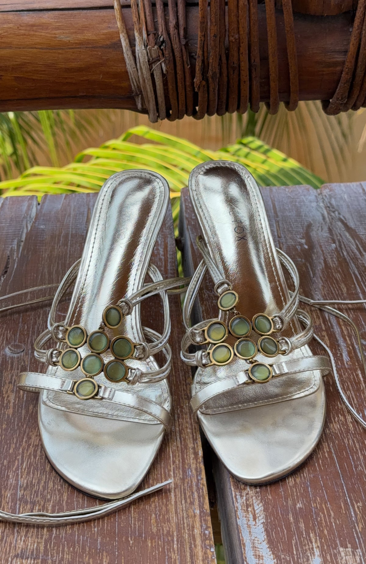 White Fox Giana Beaded Wrap Heels Champagne/Lime
