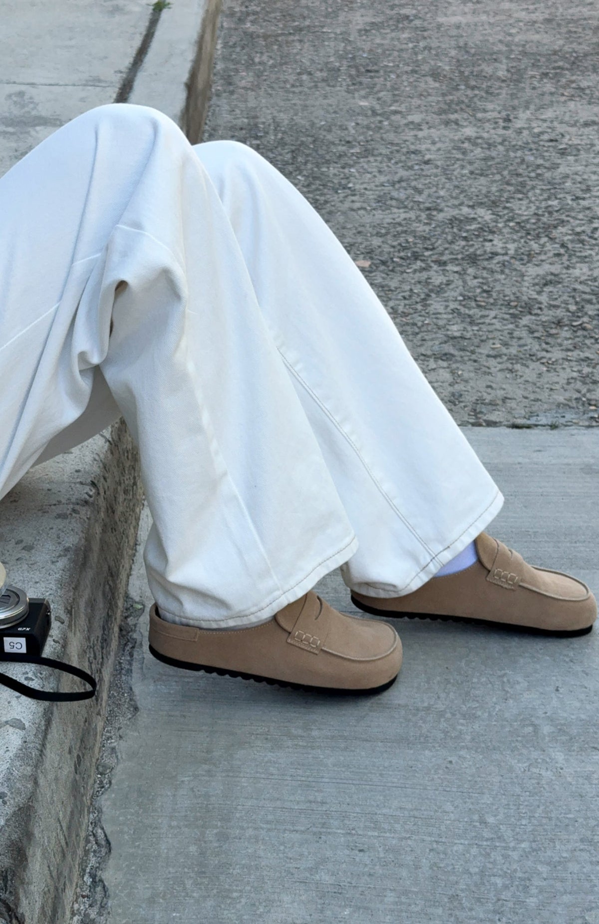 White Fox Cayson Loafer Slides Taupe Faux Suede