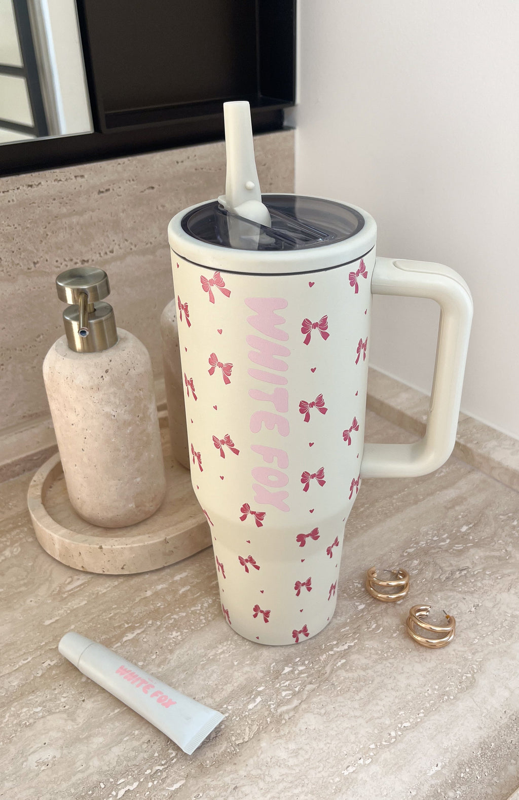 White Fox Colson Drink Bottle 1.2 Litre Cream Bows