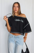 White Fox Need More Time Off Shoulder Oversized Tee Black