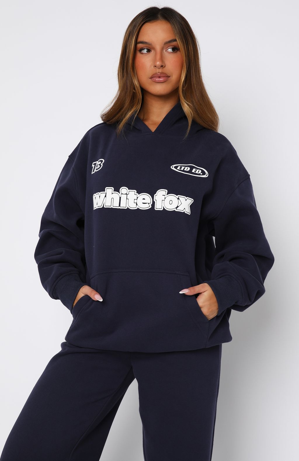 White Fox Ready To Go Oversized Hoodie Navy