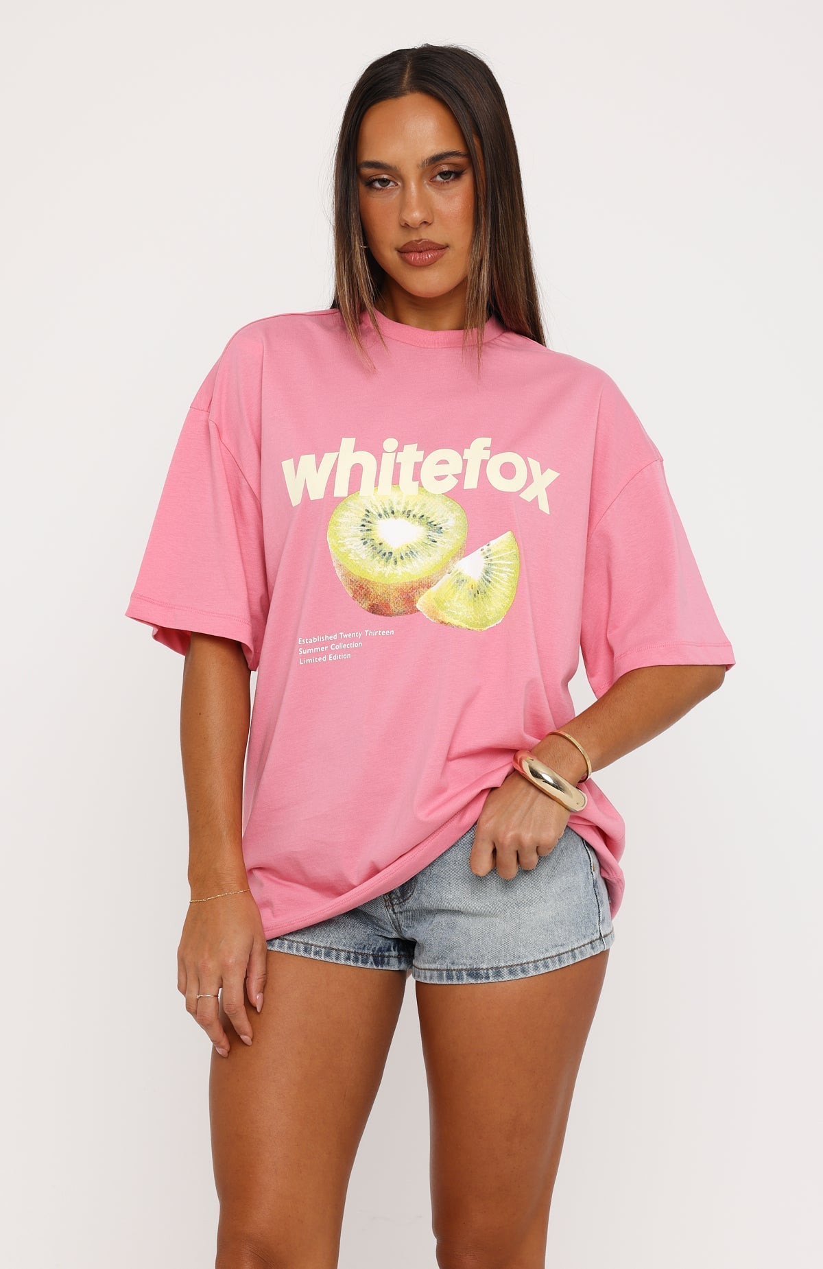 White Fox Lots To Go Over Oversized Tee Pink
