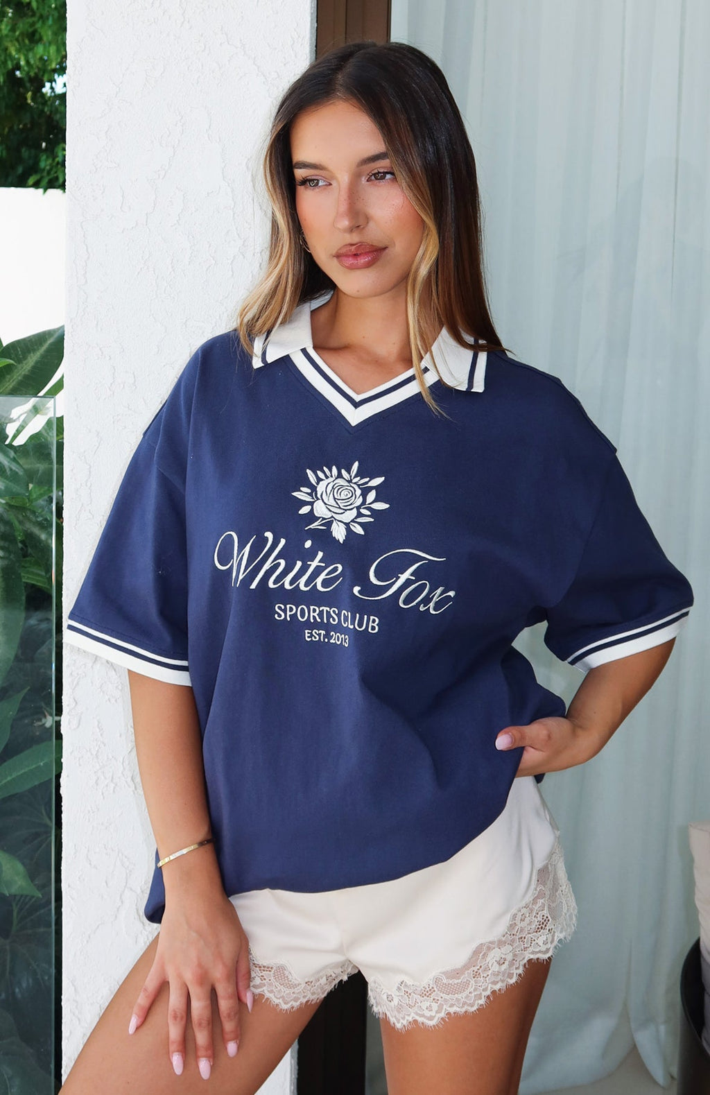 White Fox Along The Way Oversized Jersey Navy
