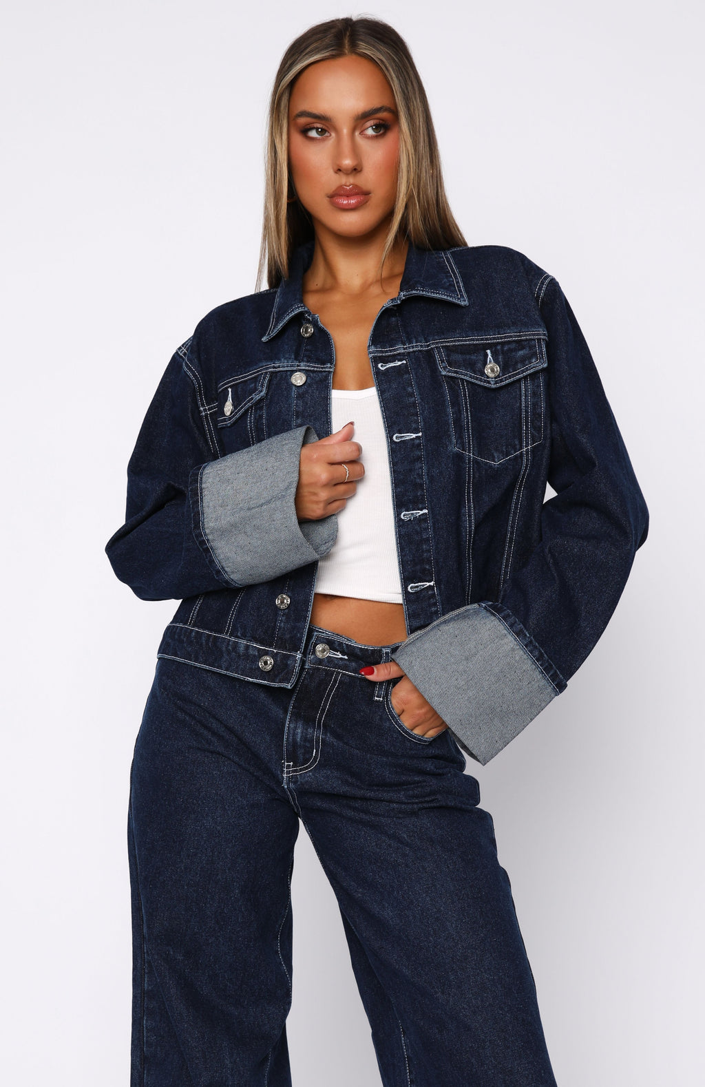 White Fox Charlotte Denim Jacket Dark Indigo