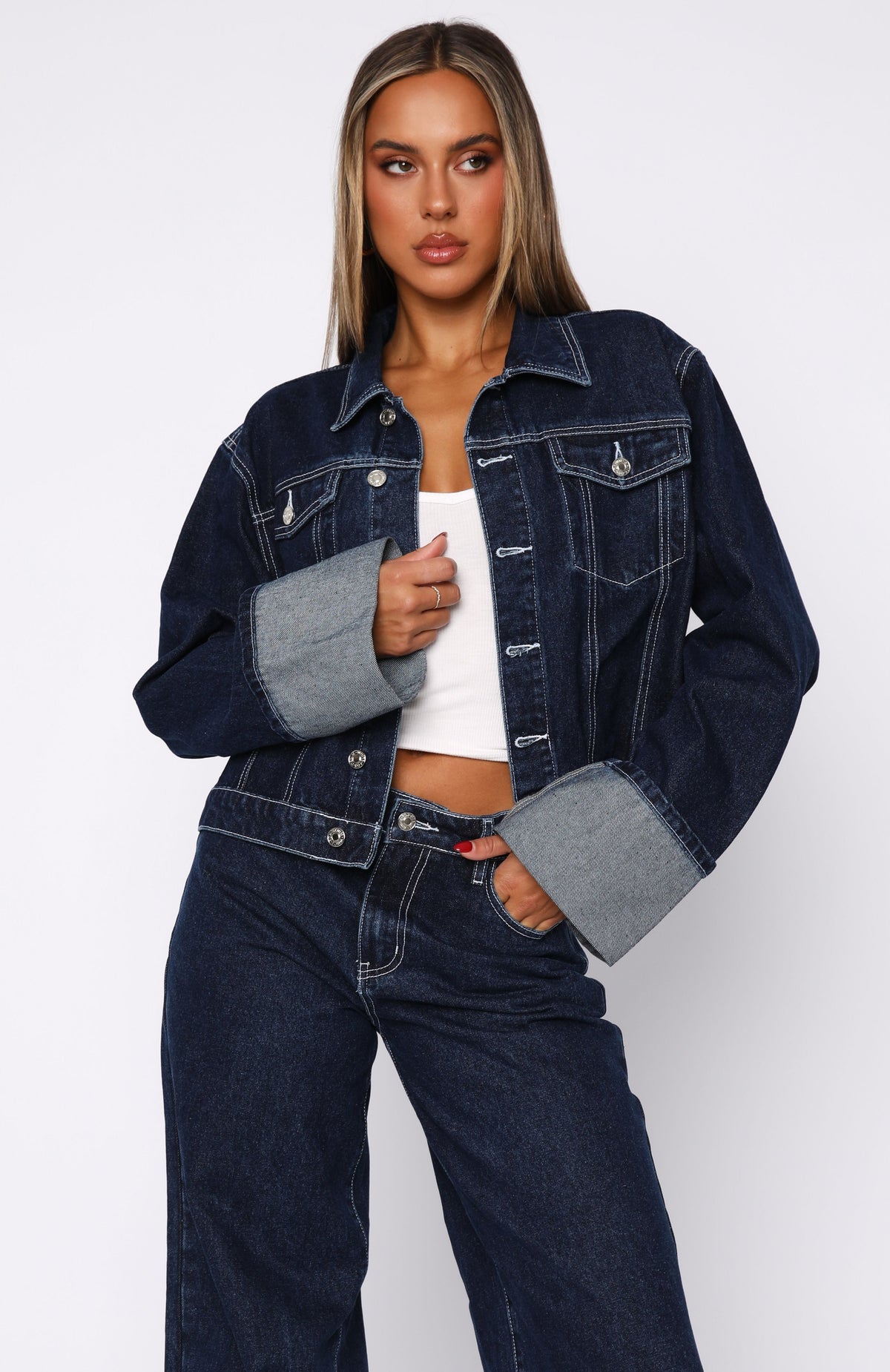White Fox Charlotte Denim Jacket Dark Indigo