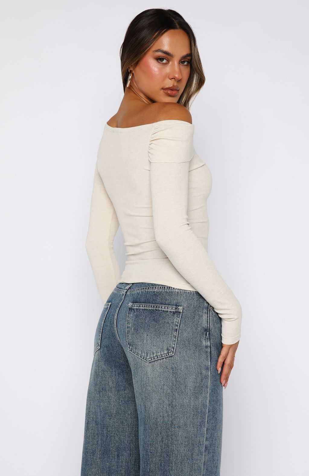 White Fox Swapping Digits Long Sleeve Top Oat