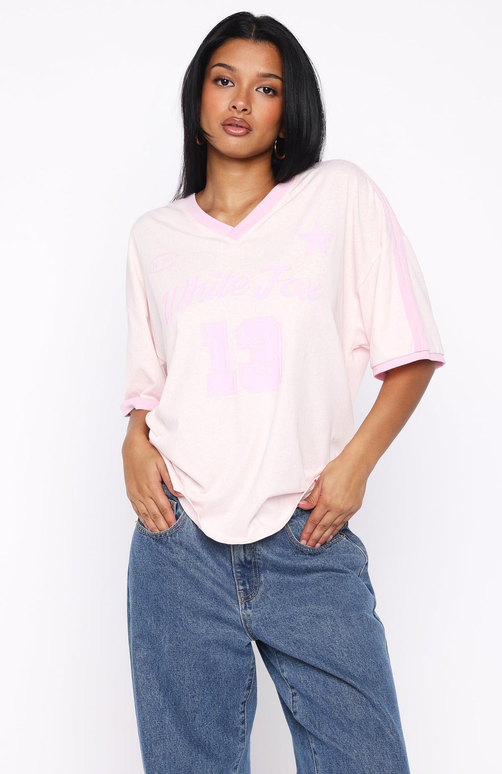 White Fox Life Goals Oversized Sports Tee Pink